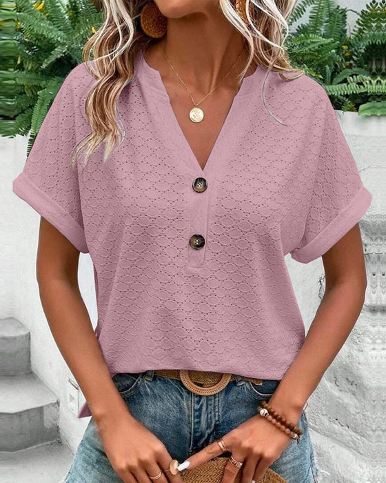 Women's Top with Short Sleeves, V-Neck, and Buttons | Casual