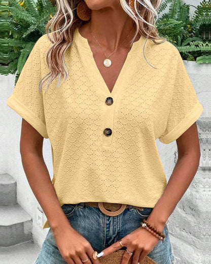 Women's Top with Short Sleeves, V-Neck, and Buttons | Casual