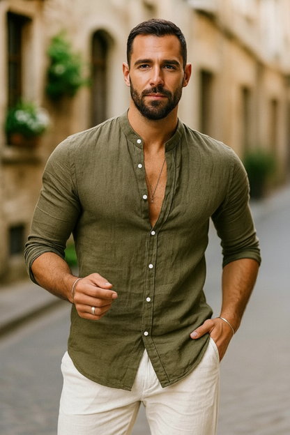Men’s Linen Feel Long Sleeve Shirt