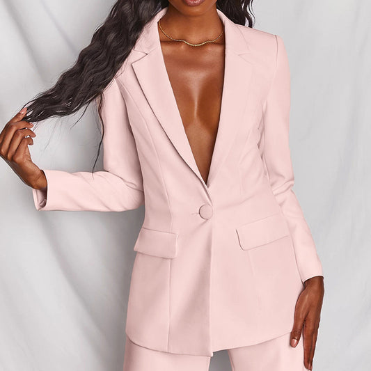 Women's Blazer and Trouser Set - Versatile White Pairing for Any Occasion