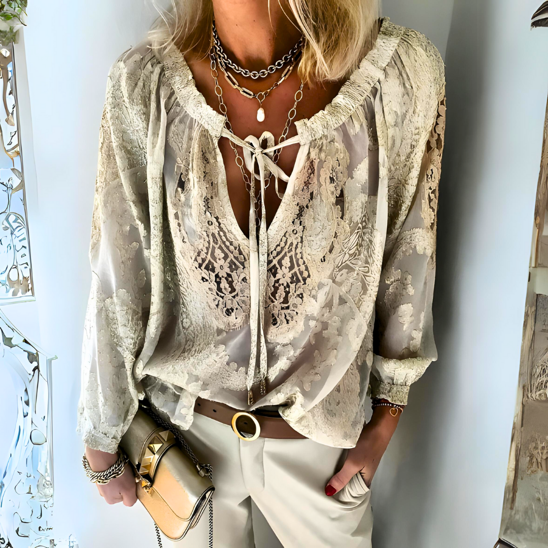 Crocheted Boho Women's Blouse with Openwork Texture
