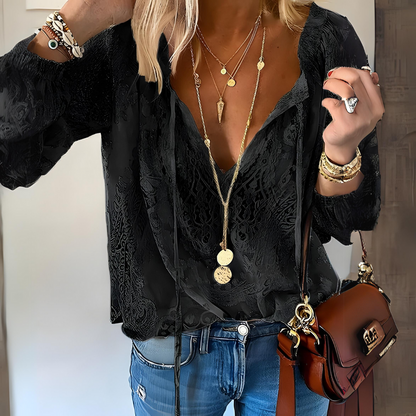 Crocheted Boho Women's Blouse with Openwork Texture