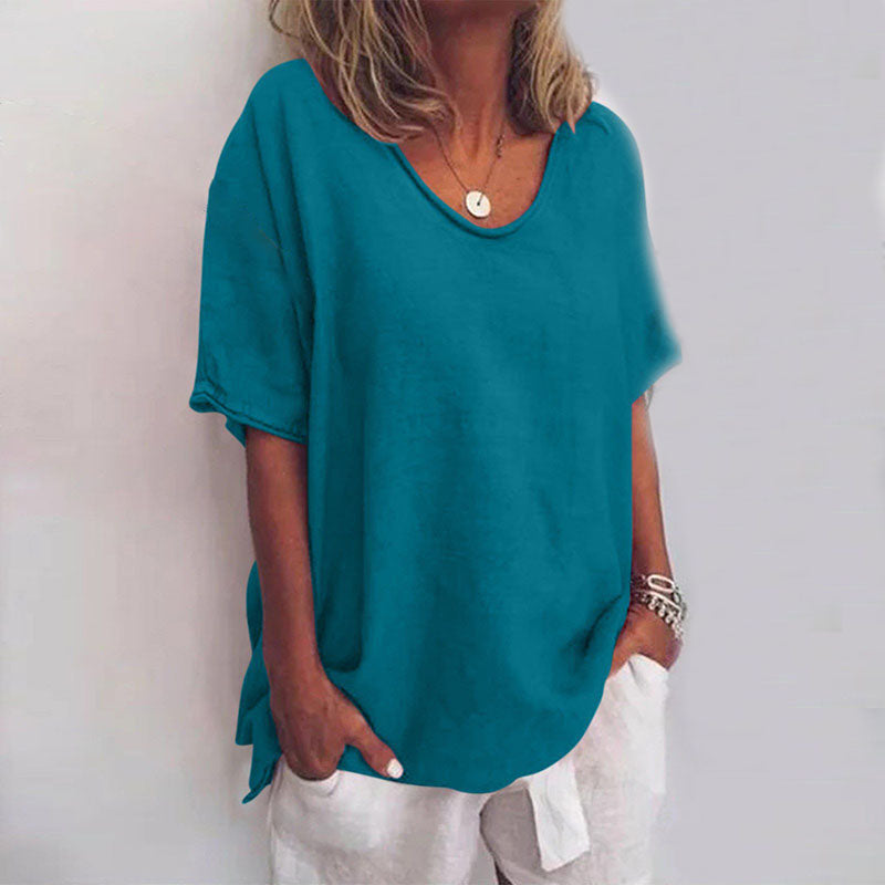 Classic Short Sleeve Blouse Women Loose Fit Timeless