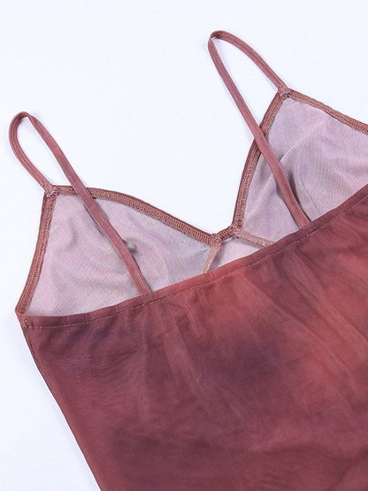 Crossed Mesh Camisole Top Mesh Slim Fit V-Neck