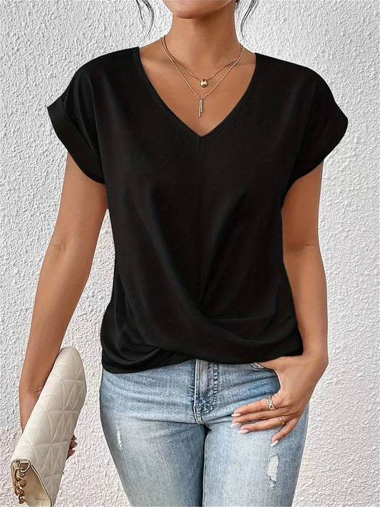 Lightweight Women’s Short Sleeve Top V-Neck Twist Summer Fit