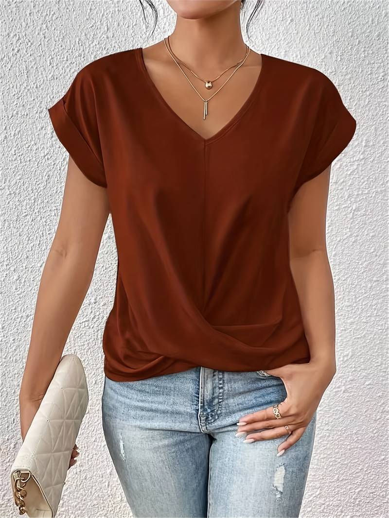 Lightweight Women’s Short Sleeve Top V-Neck Twist Summer Fit