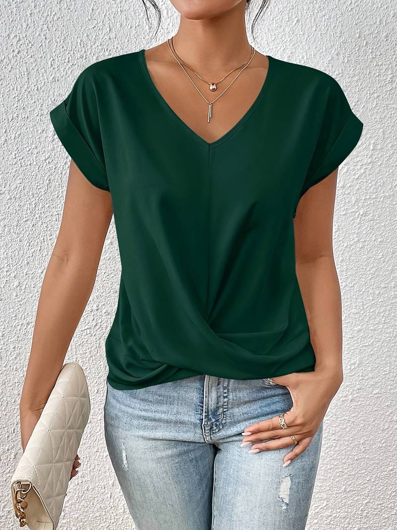 Lightweight Women’s Short Sleeve Top V-Neck Twist Summer Fit