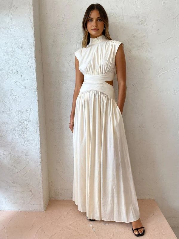 Mock Neck Cut-Out Long Dress for Elegant Modern Styling