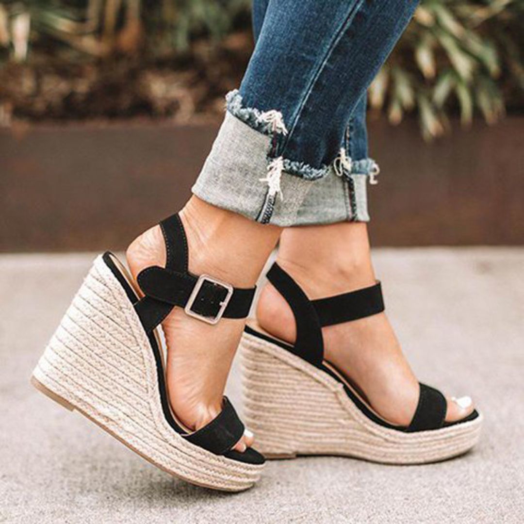 Women's Ankle Strap Wedge Sandals - Braided Espadrille Sole