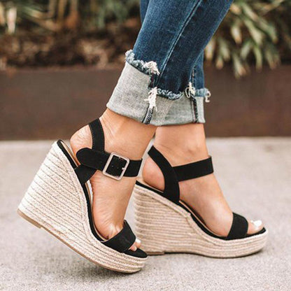 Women's Ankle Strap Wedge Sandals - Braided Espadrille Sole