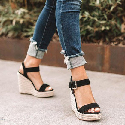 Women's Ankle Strap Wedge Sandals - Braided Espadrille Sole