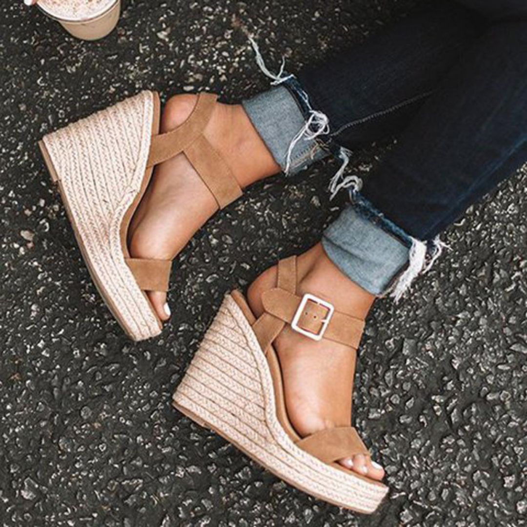Women's Ankle Strap Wedge Sandals - Braided Espadrille Sole
