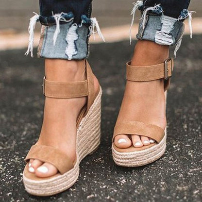 Women's Ankle Strap Wedge Sandals - Braided Espadrille Sole