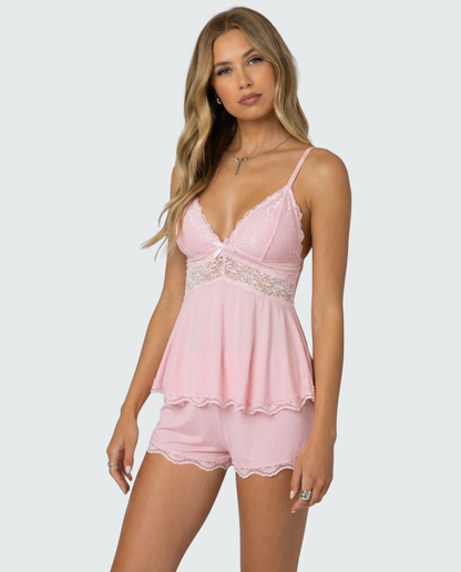 Elegant Lace Trim Women's Cami Set