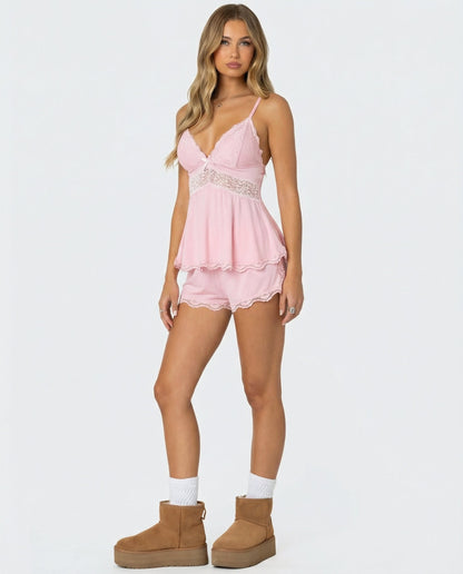 Elegant Lace Trim Women's Cami Set