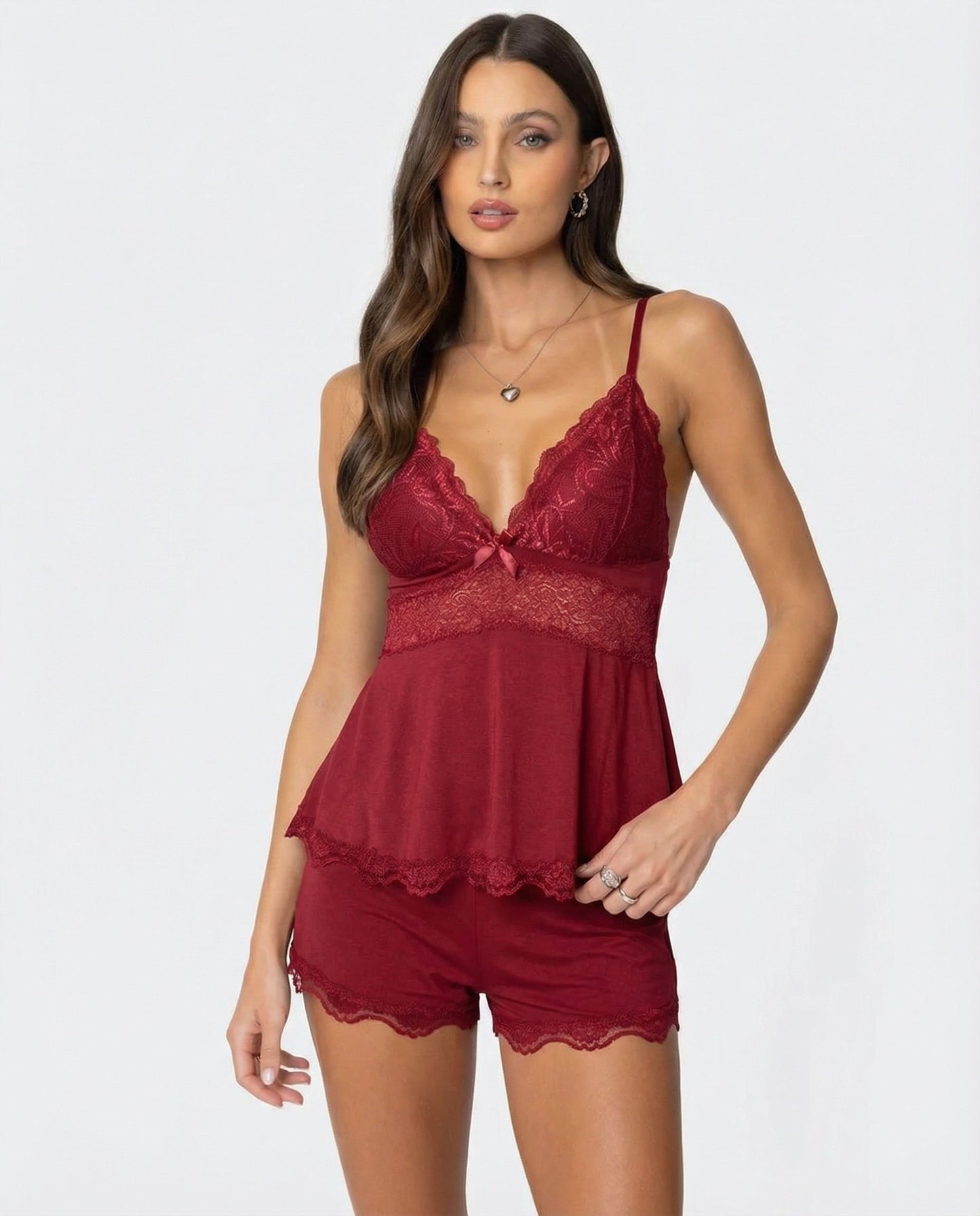 Elegant Lace Trim Women's Cami Set