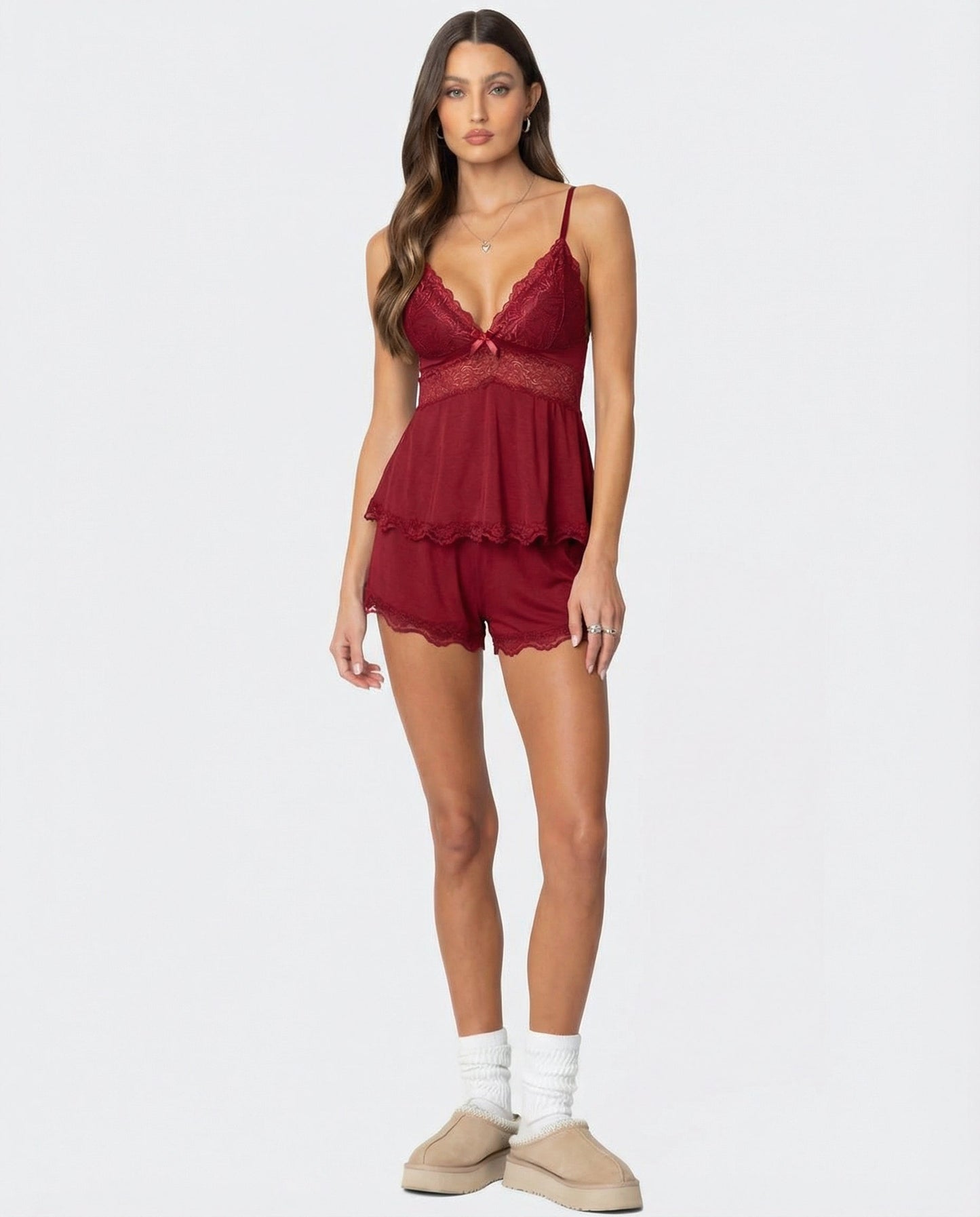 Elegant Lace Trim Women's Cami Set