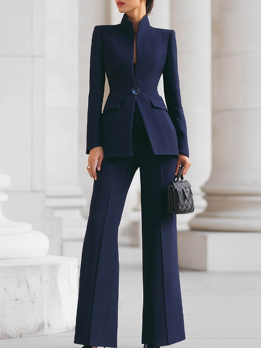 Stylish Blazer & Wide-Leg Trouser Suit Set