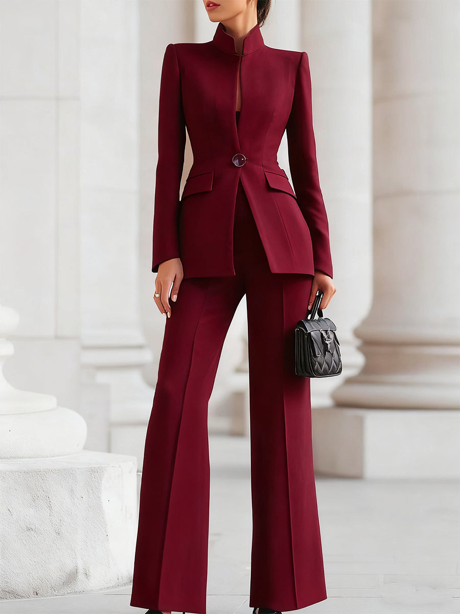 Stylish Blazer & Wide-Leg Trouser Suit Set