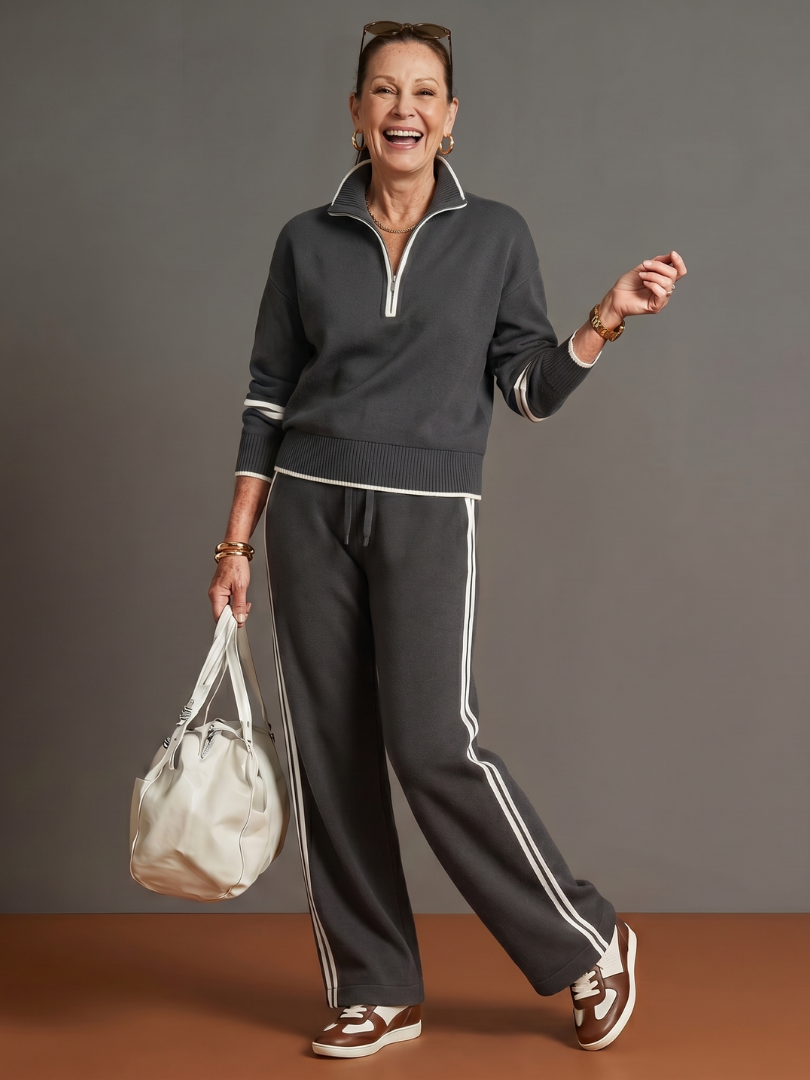 Zip-Neck Knit Lounge Set