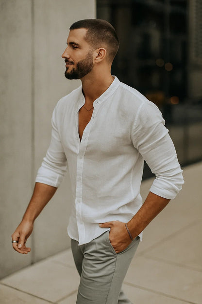 Men’s Linen Feel Long Sleeve Shirt