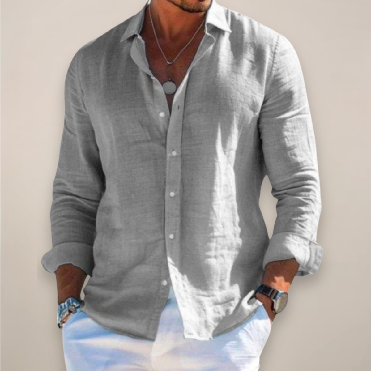 Men’s Linen Feel Long Sleeve Shirt