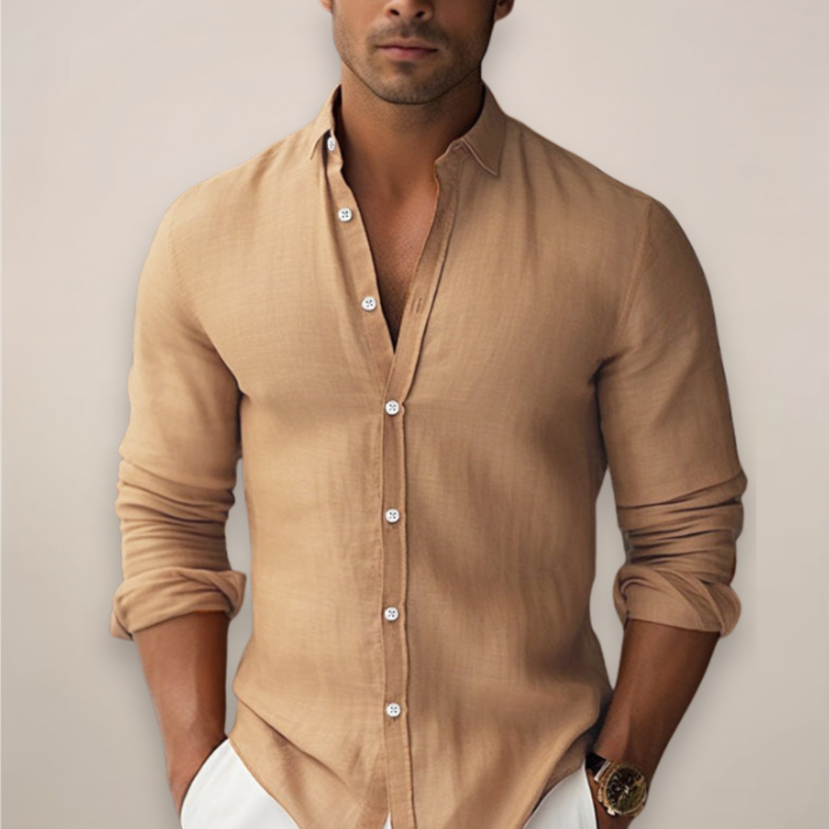 Men’s Long Sleeve Band Collar Shirt