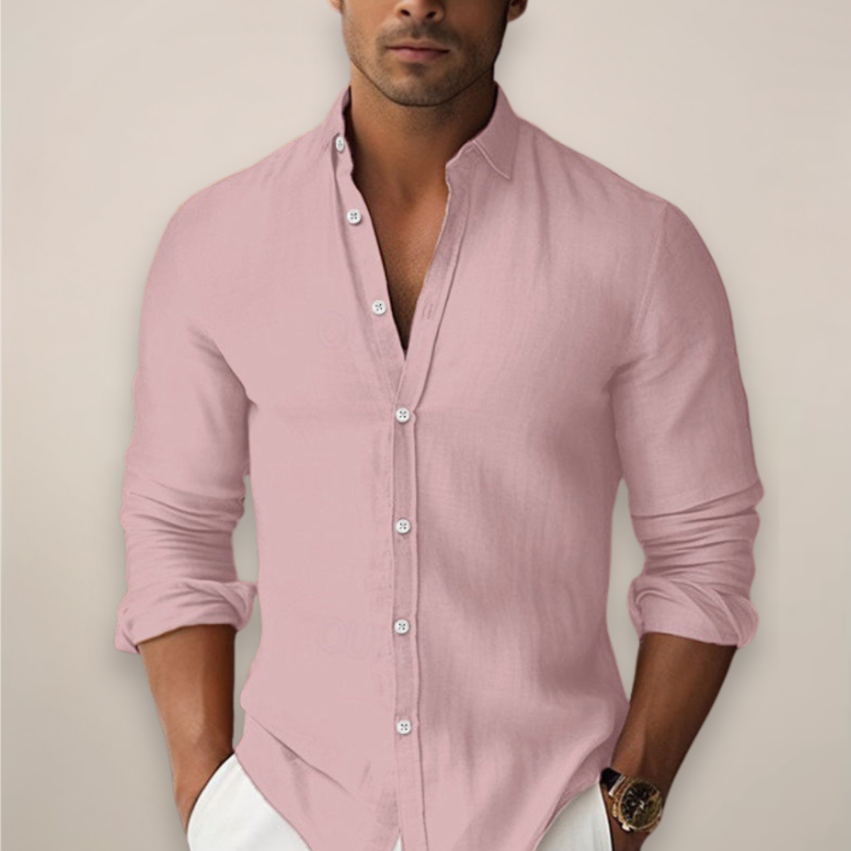Men’s Long Sleeve Band Collar Shirt