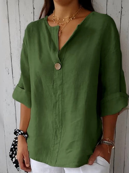 Women's Summer Blouse Airy With V-Neck And Button Detail