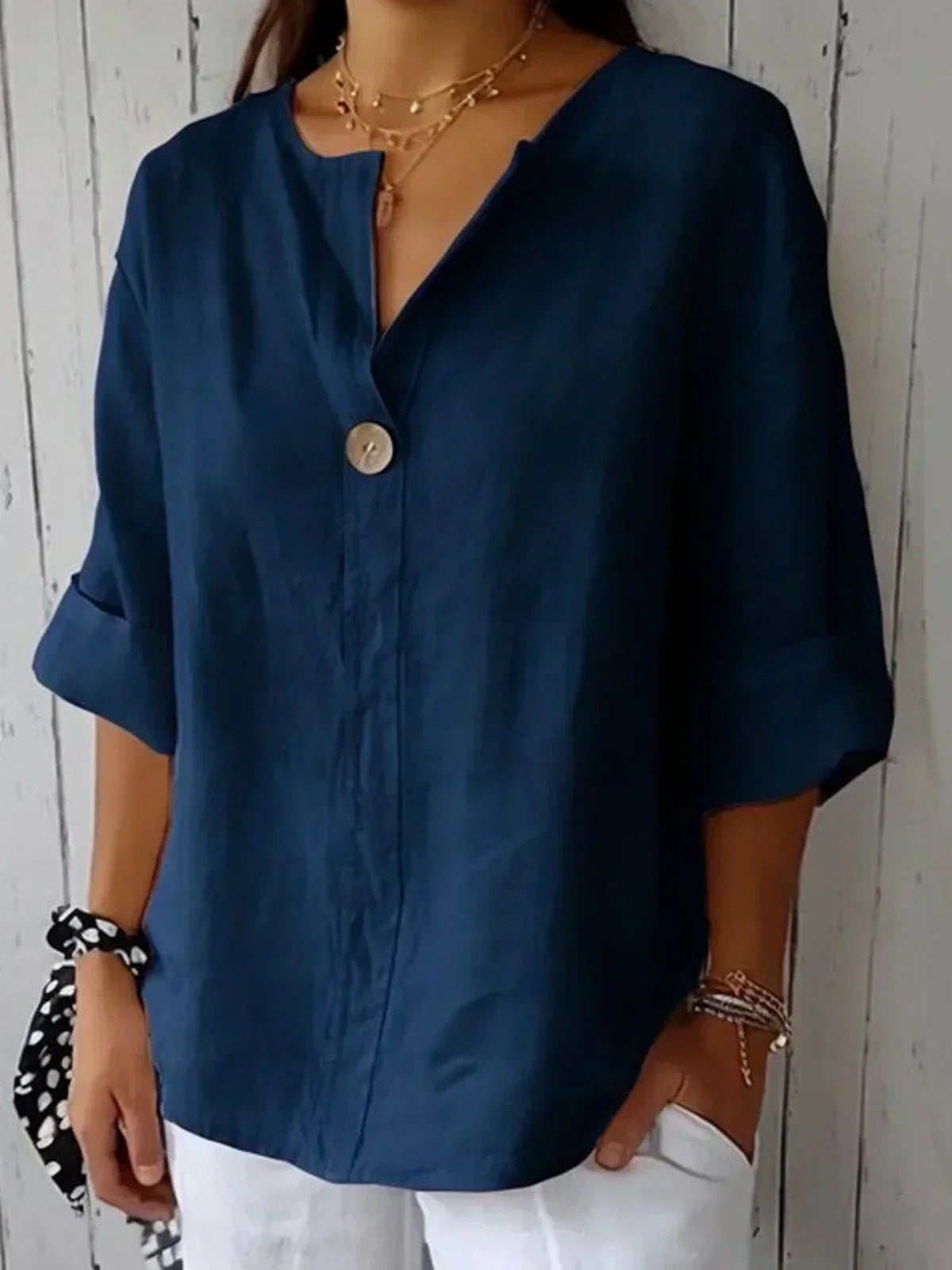 Women's Summer Blouse Airy With V-Neck And Button Detail
