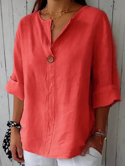 Women's Summer Blouse Airy With V-Neck And Button Detail