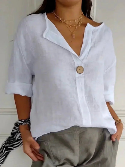 Women's Summer Blouse Airy With V-Neck And Button Detail