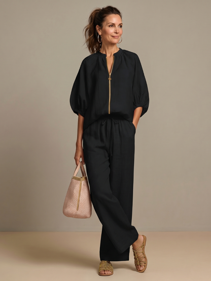 Elegant Zip-Up Two-Piece Set