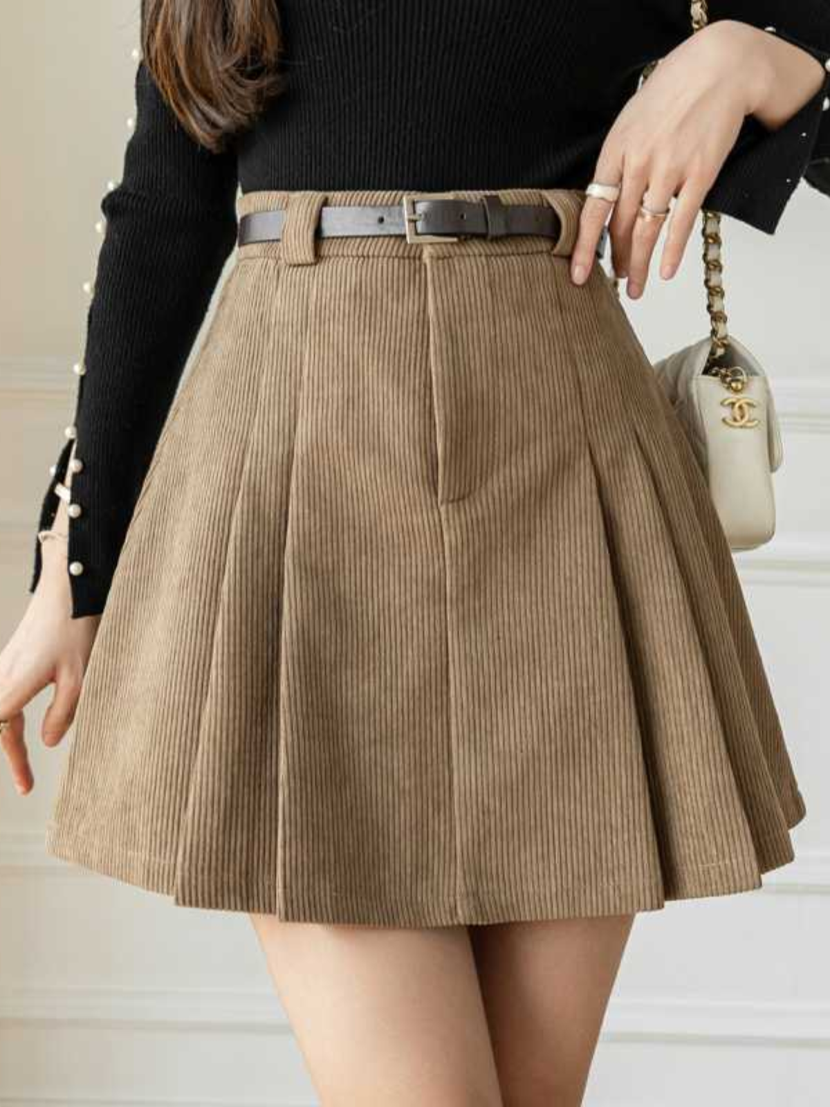 Pleated Corduroy Skirt for Chic Autumn Everyday Styling