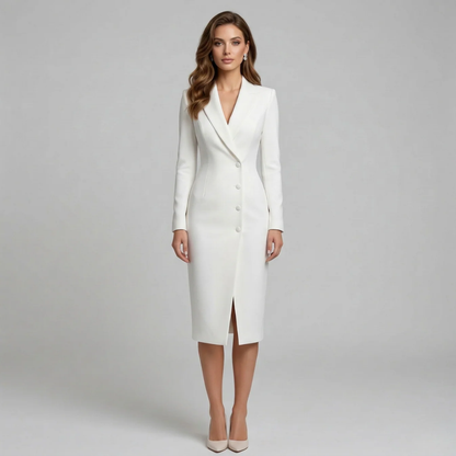 Women's Blazer Midi Dress - Peak Lapel and Button Fastening
