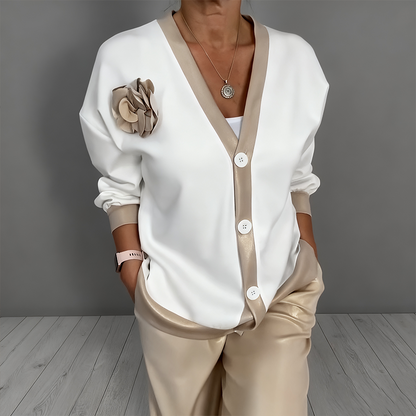 Stylish Two-Piece Cardigan Set with Floral Accents