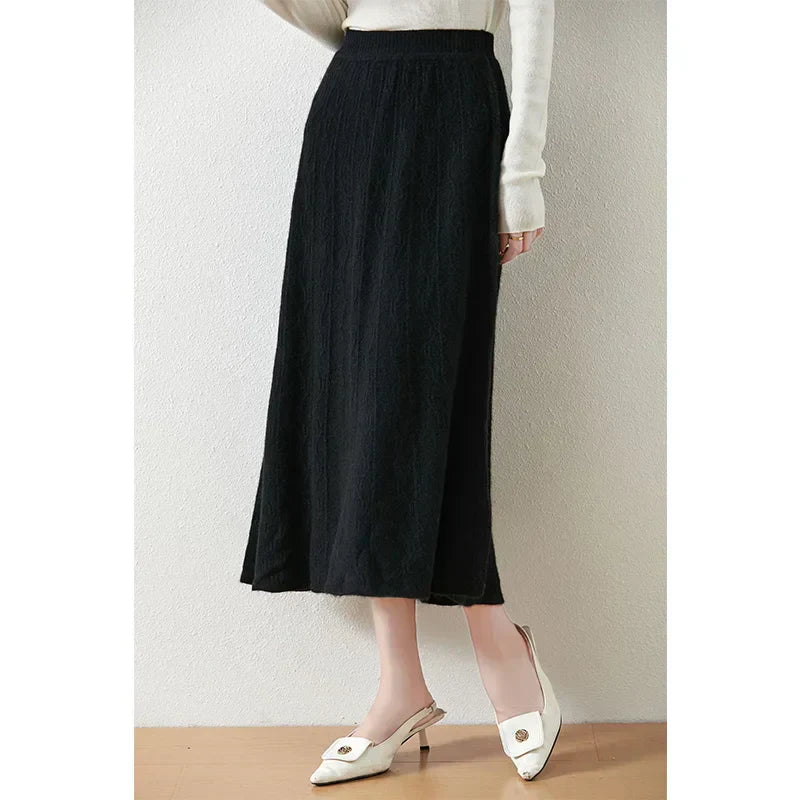 Knit Midi Skirt with Soft Feminine Everyday Styling