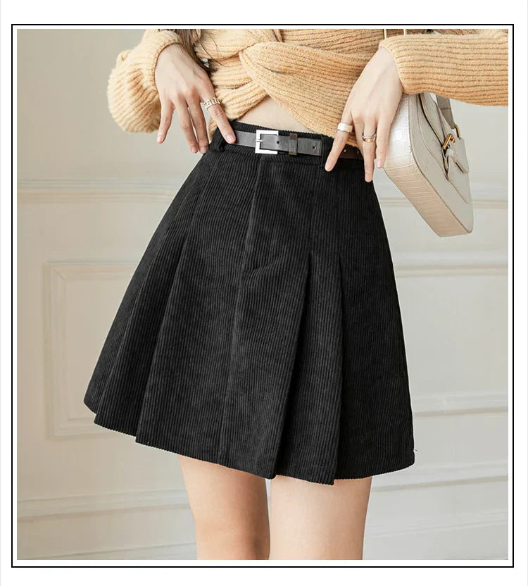 Pleated Corduroy Skirt for Chic Autumn Everyday Styling