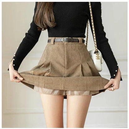 Pleated Corduroy Skirt for Chic Autumn Everyday Styling
