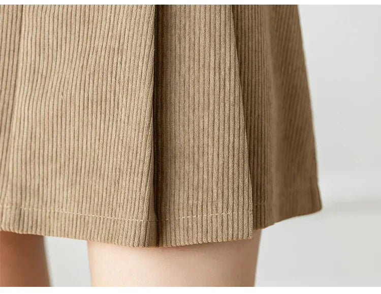 Pleated Corduroy Skirt for Chic Autumn Everyday Styling