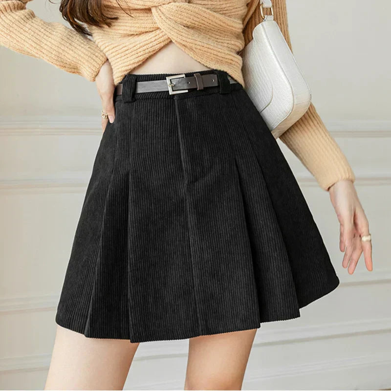 Pleated Corduroy Skirt for Chic Autumn Everyday Styling