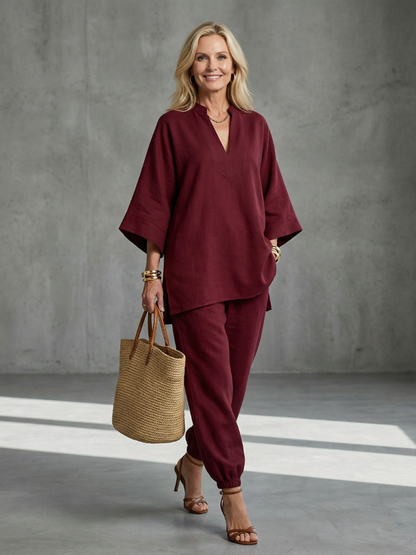 V-Neck Tunic & Ruched Trouser Set