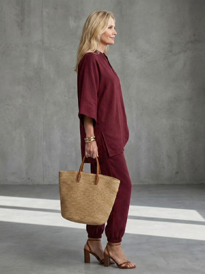 V-Neck Tunic & Ruched Trouser Set