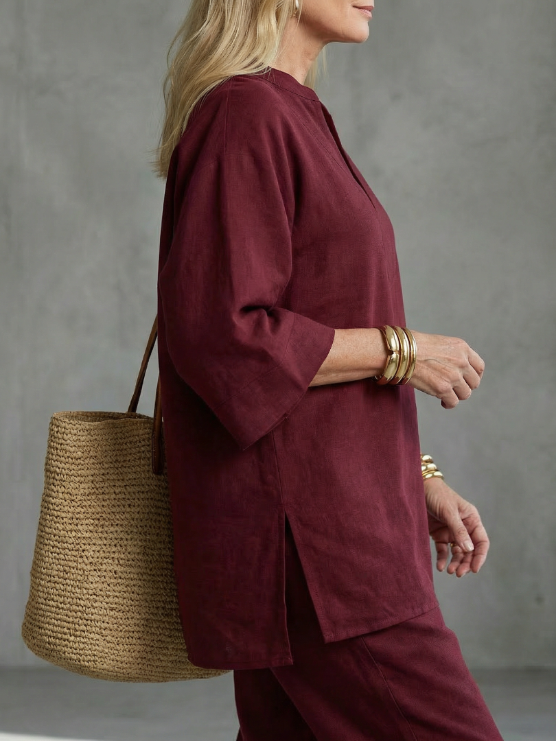 V-Neck Tunic & Ruched Trouser Set
