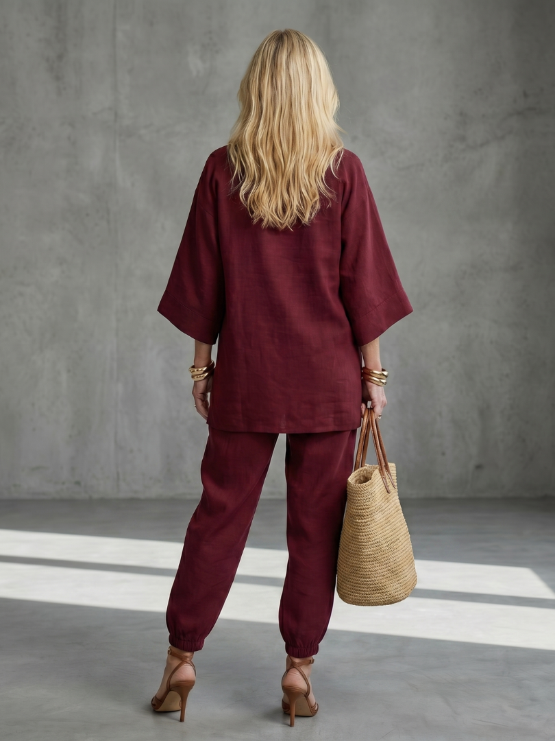 V-Neck Tunic & Ruched Trouser Set