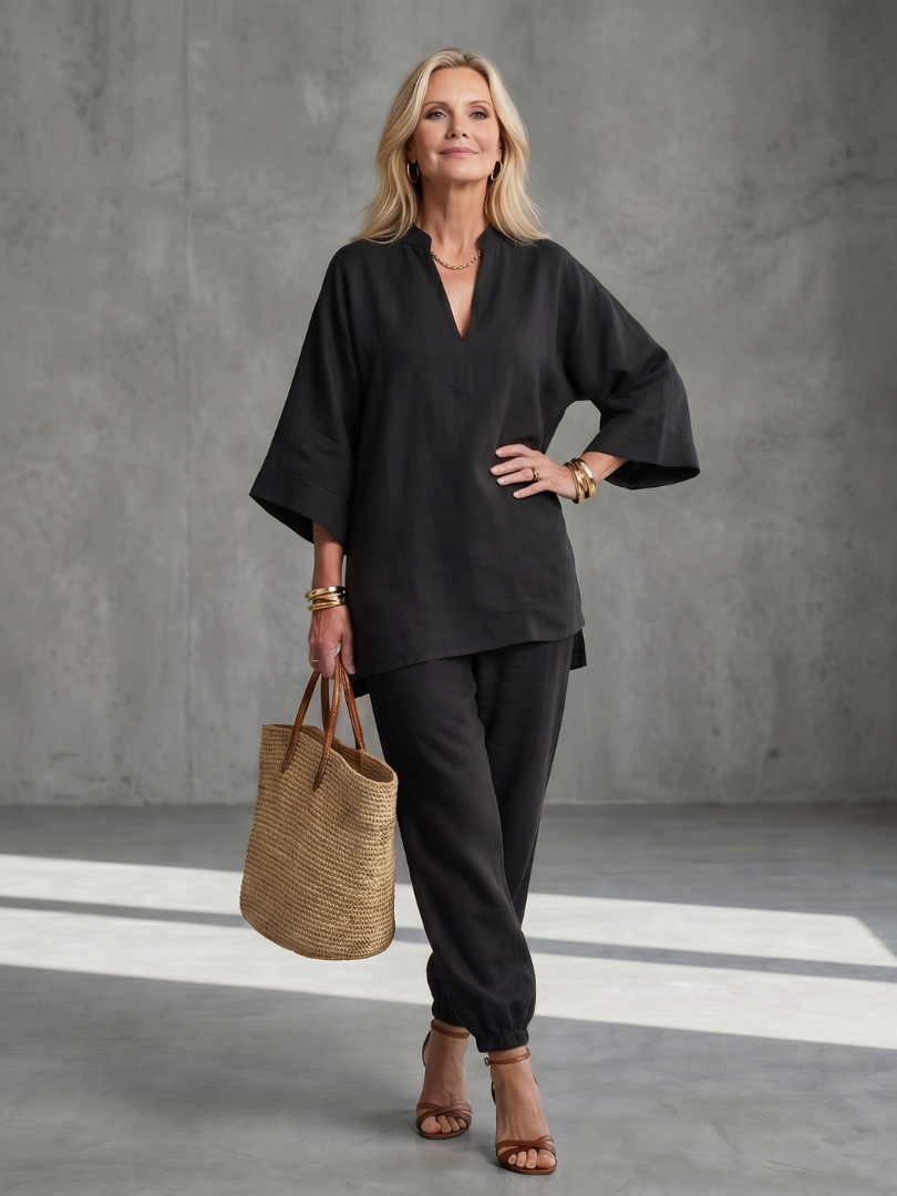 V-Neck Tunic & Ruched Trouser Set
