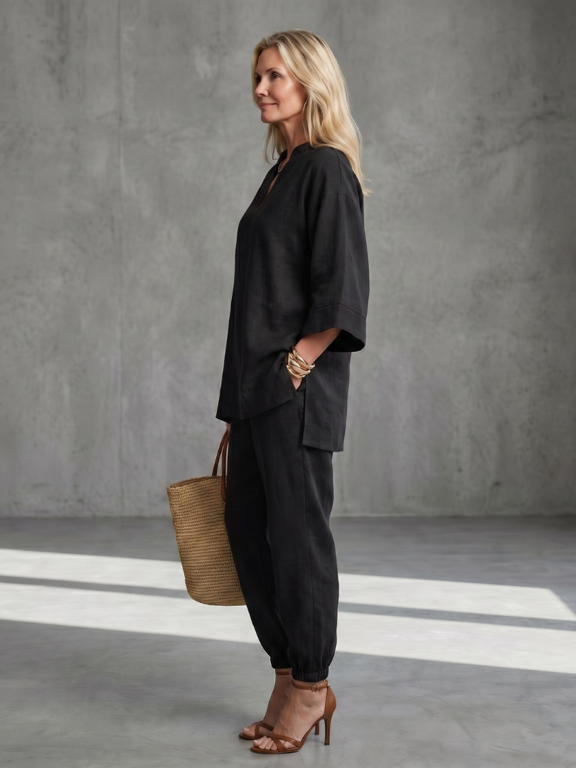 V-Neck Tunic & Ruched Trouser Set