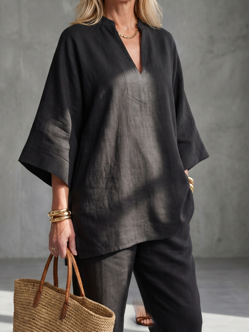 V-Neck Tunic & Ruched Trouser Set