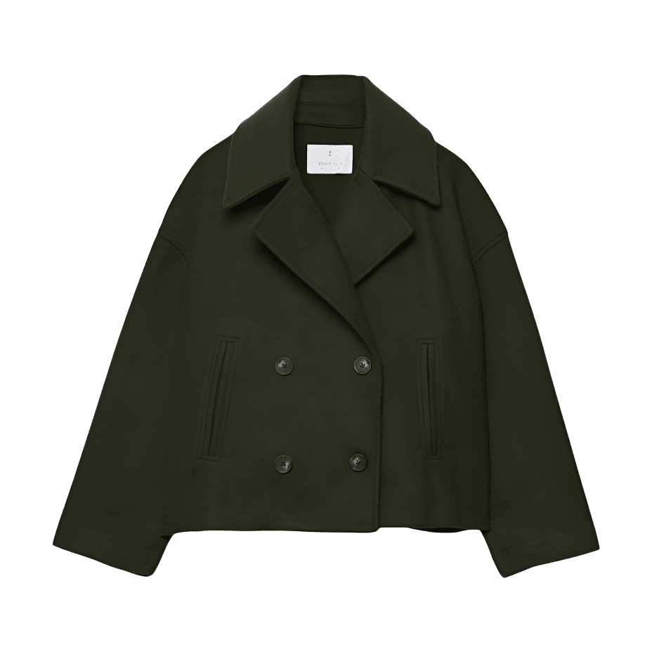 Women’s Cropped Peacoat with Double-Button Front and Notched Lapel