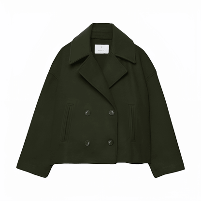 Women’s Cropped Peacoat with Double-Button Front and Notched Lapel
